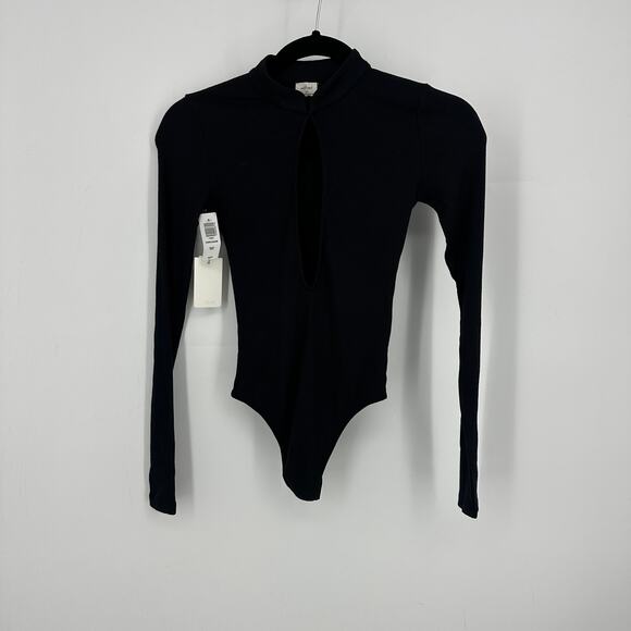 NWT Wilfred women Harlequin bodysuit long sleeve size XS black deep v-neck sexy - Picture 3 of 12